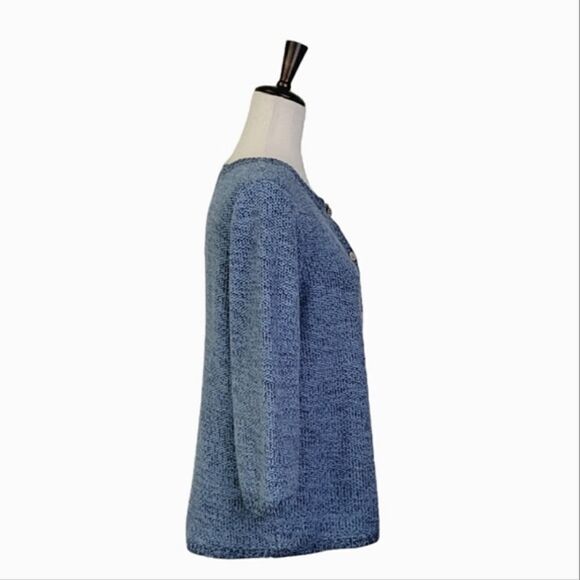 Christopher & Banks Marled Blue 3/4 Sleeve Crewneck Cardigan Sweater Size M - Picture 3 of 8
